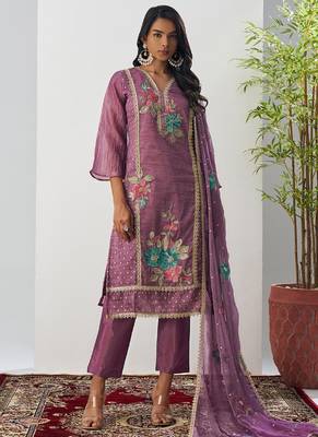 Onion pink fancy crust top embroidered salwar suit 1