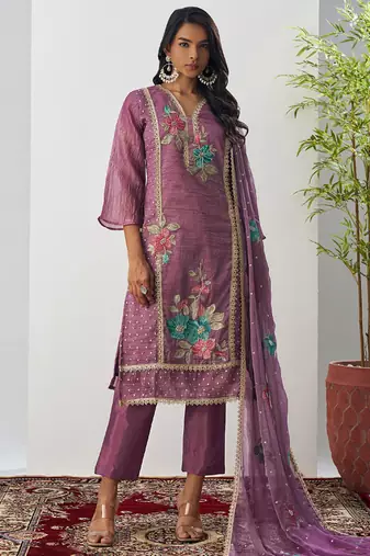 Onion pink fancy crust top embroidered salwar suit