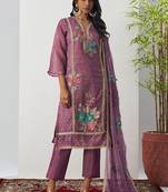 Onion pink fancy crust top embroidered salwar suit