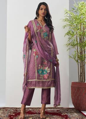 Onion pink fancy crust top embroidered salwar suit 2