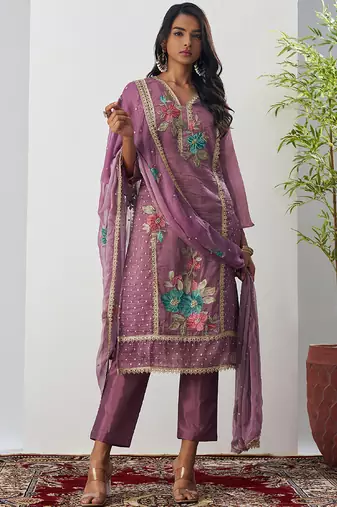 Onion pink fancy crust top embroidered salwar suit
