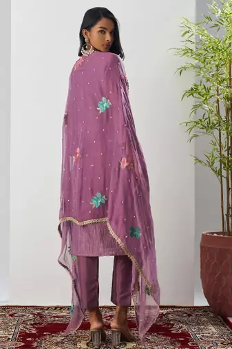 Onion pink fancy crust top embroidered salwar suit