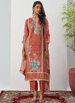 Orange fancy crust top embroidered salwar suit 1