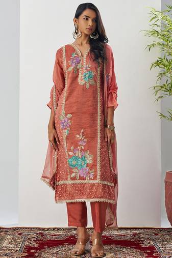 Orange fancy crust top embroidered salwar suit