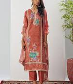 Orange fancy crust top embroidered salwar suit