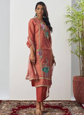 Orange fancy crust top embroidered salwar suit 2