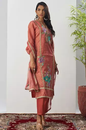 Orange fancy crust top embroidered salwar suit