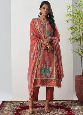 Orange fancy crust top embroidered salwar suit 3