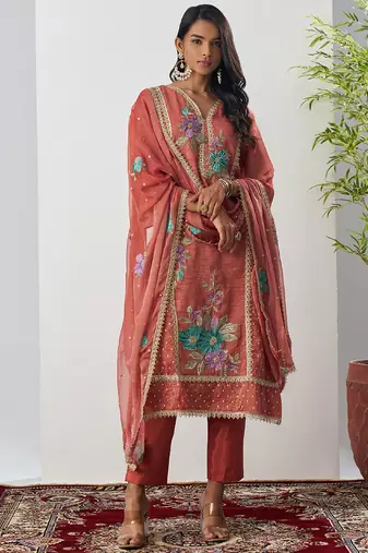 Orange fancy crust top embroidered salwar suit