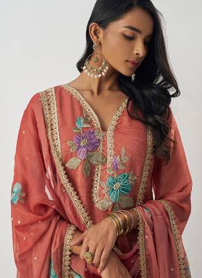 Orange fancy crust top embroidered salwar suit 4
