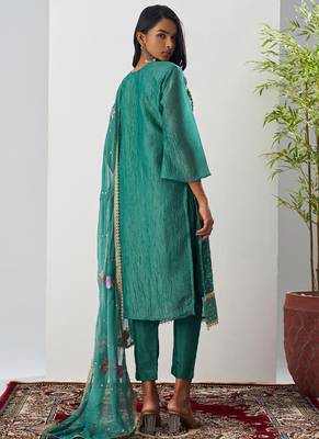 Bottel green fancy crust top embroidered salwar suit 5