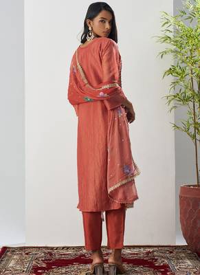 Orange fancy crust top embroidered salwar suit 5