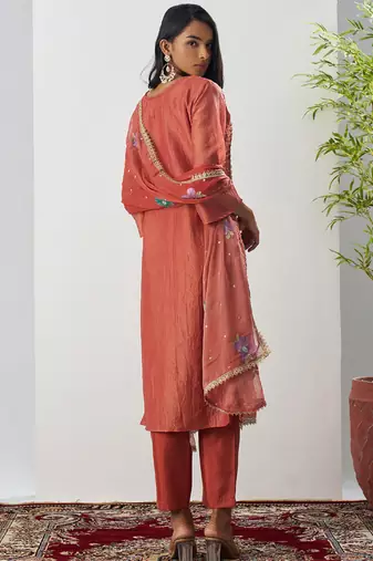 Orange fancy crust top embroidered salwar suit