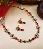 Ruby green kemp studded sleek flower necklace set