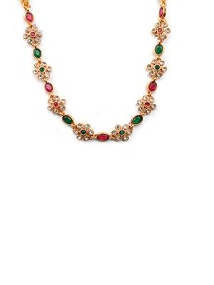 Ruby green kemp studded sleek flower necklace set 3