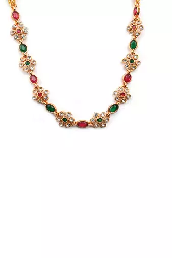 Ruby green kemp studded sleek flower necklace set