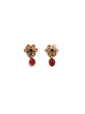 Ruby green kemp studded sleek flower necklace set 4