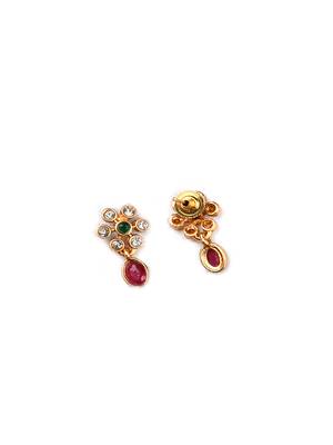 Ruby green kemp studded sleek flower necklace set 5