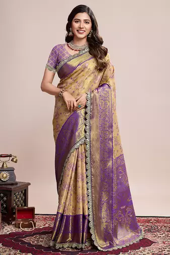 beige kanjivaram silk blend saree with blouse