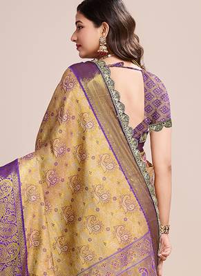 beige kanjivaram silk blend saree with blouse 5