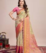 green kanjivaram silk blend saree with blouse