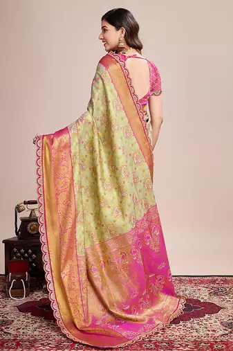 green kanjivaram silk blend saree with blouse