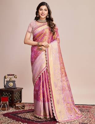 lavender kanjivaram silk blend saree with blouse 1