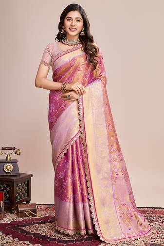 lavender kanjivaram silk blend saree with blouse