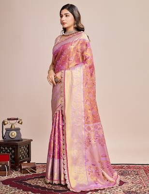 lavender kanjivaram silk blend saree with blouse 2