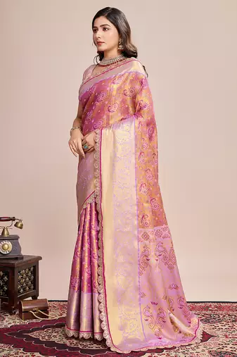 lavender kanjivaram silk blend saree with blouse