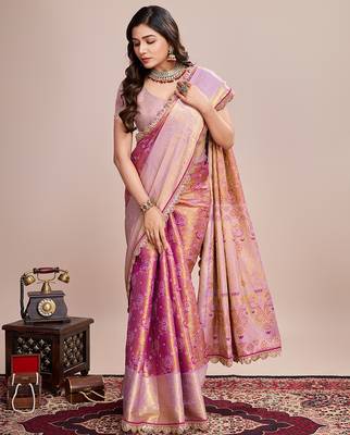 lavender kanjivaram silk blend saree with blouse 3