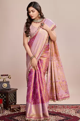 lavender kanjivaram silk blend saree with blouse