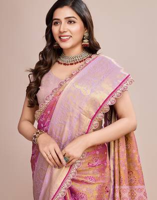 lavender kanjivaram silk blend saree with blouse 4