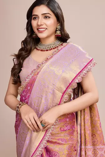 lavender kanjivaram silk blend saree with blouse