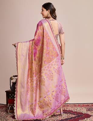 lavender kanjivaram silk blend saree with blouse 5