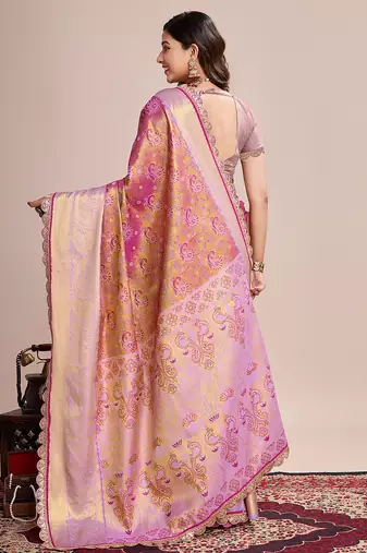 lavender kanjivaram silk blend saree with blouse