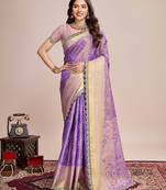 purple kanjivaram silk blend saree with blouse