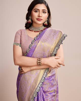 purple kanjivaram silk blend saree with blouse 4
