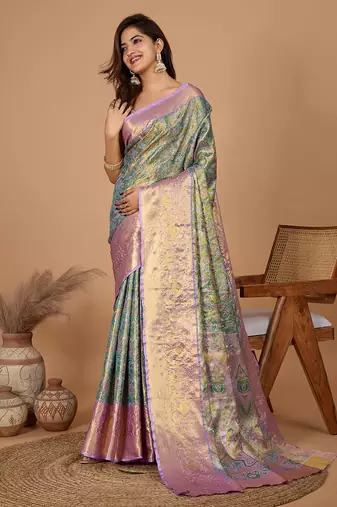 blue silk blend rich zari weave saree 