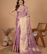 lavender silk blend rich zari weave saree 