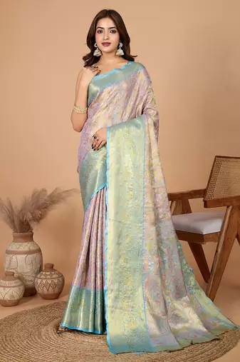 blue silk blend rich zari weave saree 