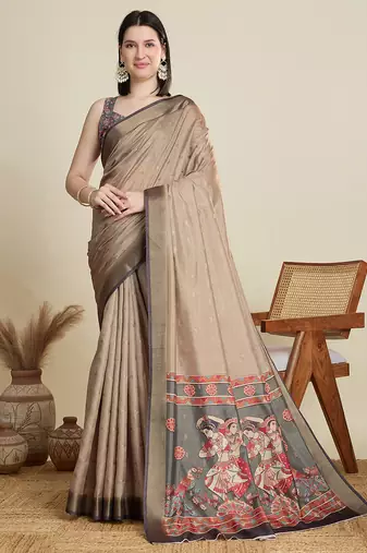 brown soft butti jacquard work cotton saree
