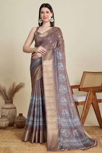 coffee soft butti jacquard work cotton saree
