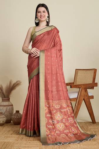 orange soft butti jacquard work cotton saree