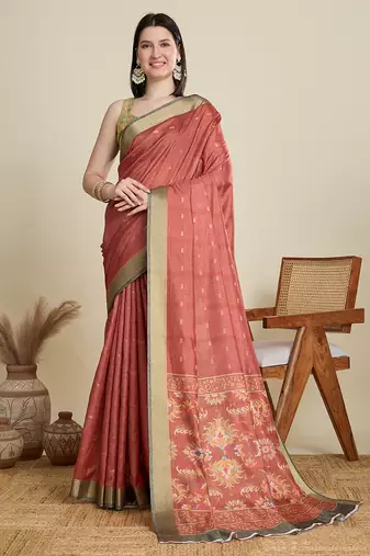 orange soft butti jacquard work cotton saree