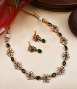 Green kemp studded sleek flower necklace set