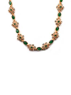 Green kemp studded sleek flower necklace set 3