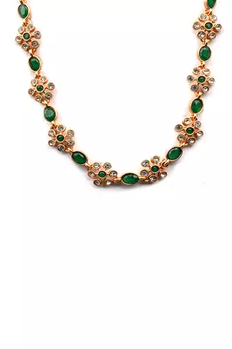 Green kemp studded sleek flower necklace set