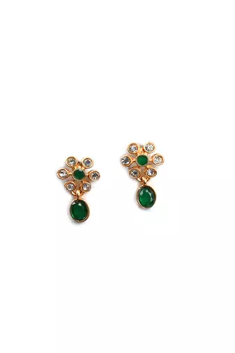 Green kemp studded sleek flower necklace set