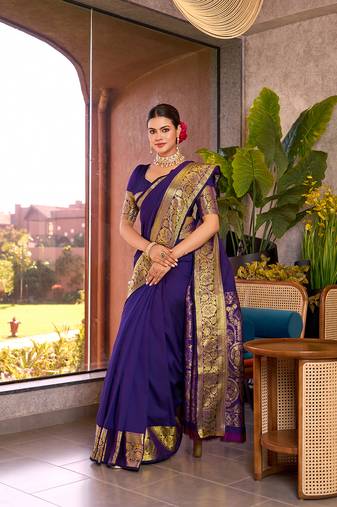 purple banarasi woven saree with blouse